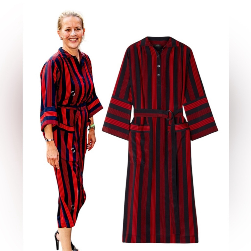 Joseph silk Vertical Striped Shirtdress midi dress red navy royal princess